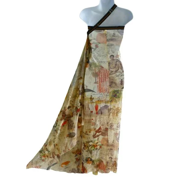 Jean Paul Gaultier Vintage Nylon Mesh Maxi Dress Skirt Soleil Tribal Native Art